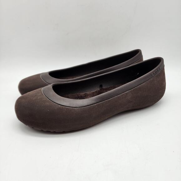 Crocs Mammoth Flats Womens Size 8 Brown Ballet Fur Lined Slip On Casual Neutral - Picture 3 of 10